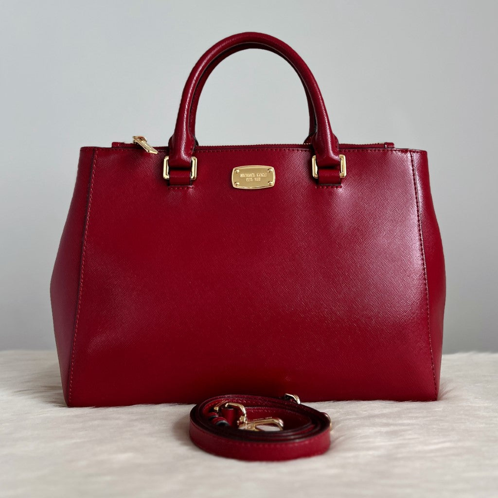 Michael Kors Maroon Leather Triple Compartment 2 Way Shoulder Bag