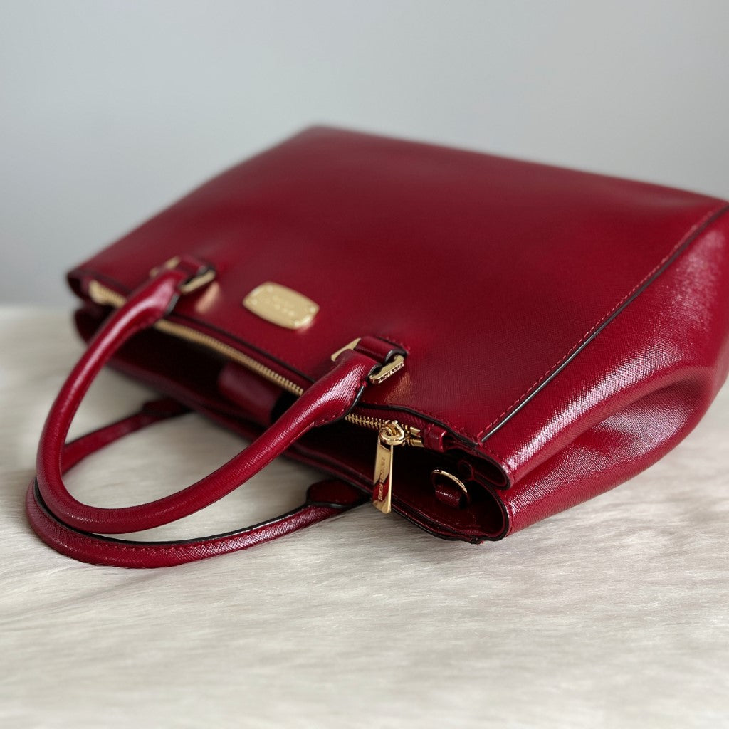 Michael Kors Maroon Leather Triple Compartment 2 Way Shoulder Bag