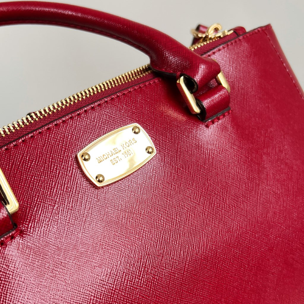 Michael Kors Maroon Leather Triple Compartment 2 Way Shoulder Bag