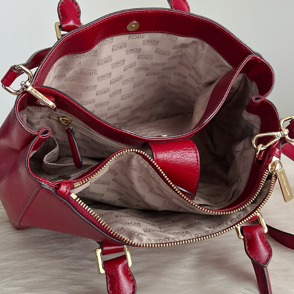 Michael Kors Maroon Leather Triple Compartment 2 Way Shoulder Bag