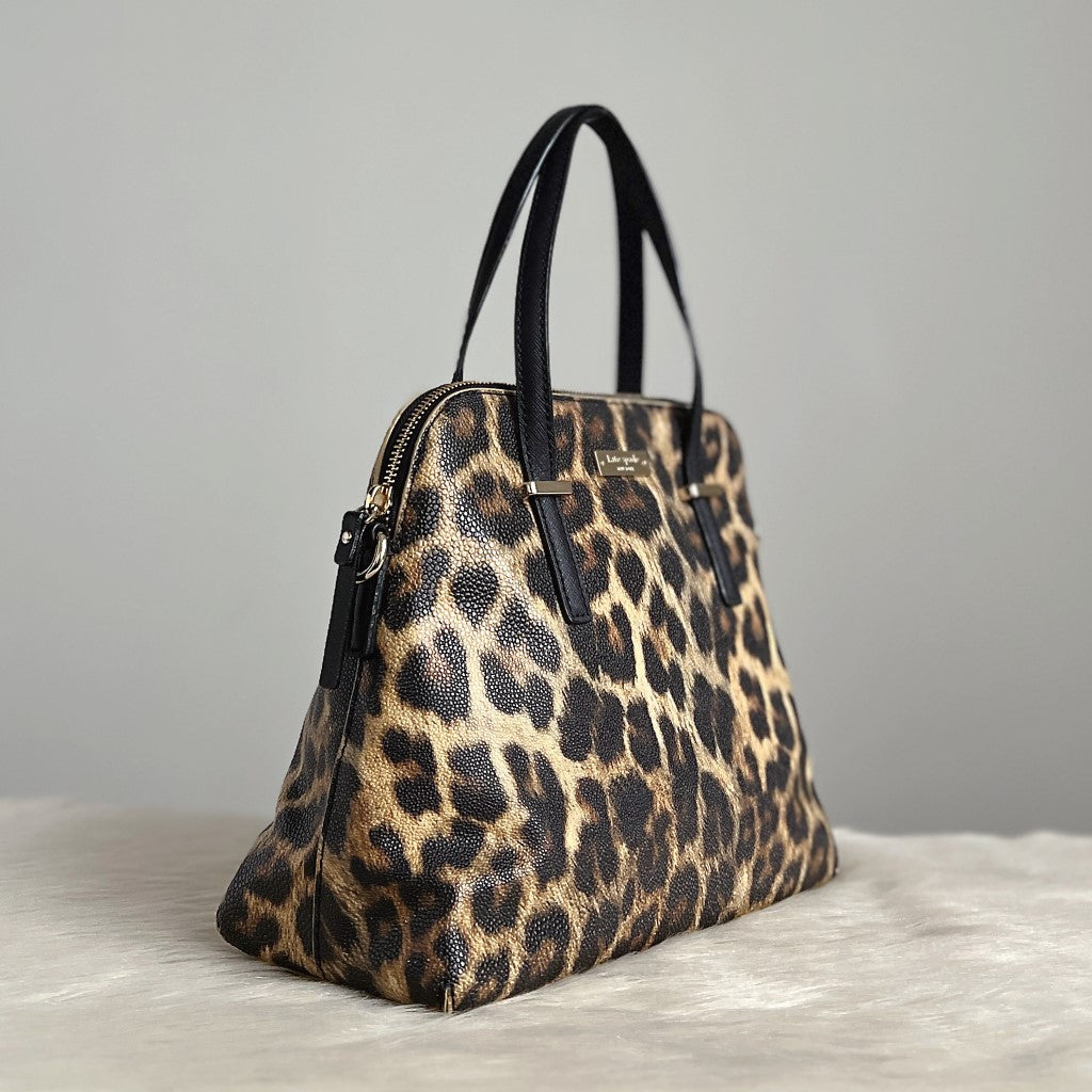 Kate Spade Black Leather Trim Leopard Print 2 Way Shoulder Bag Excellent