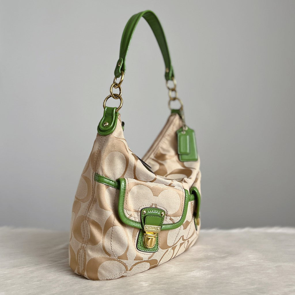 Coach Green Leather Monogram Slouchy 2 Way Shoulder Bag