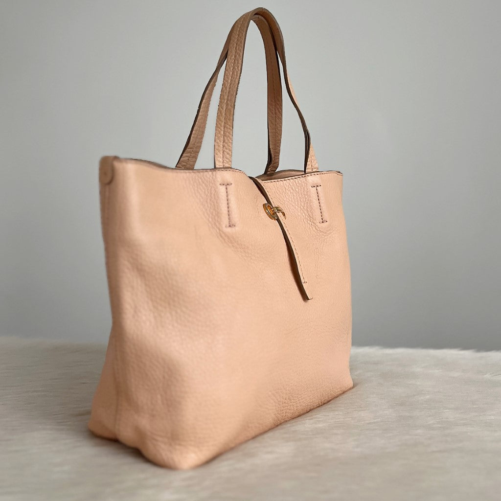 Salvatore Ferragamo Nude Leather Front Buckle Detail Tote Bag