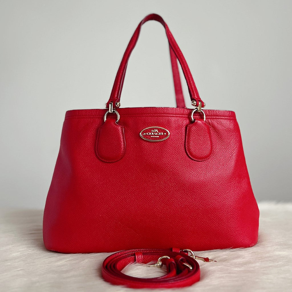 Coach Red Leather Front Logo Triple Compartment 2 Way Shoulder Bag