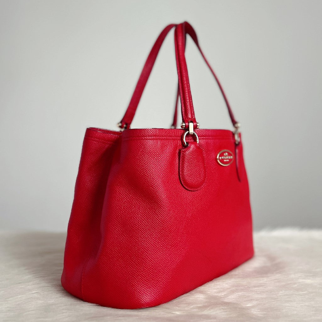 Coach Red Leather Front Logo Triple Compartment 2 Way Shoulder Bag