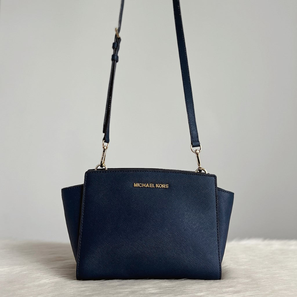 Michael Kors Navy Leather Selma Crossbody Shoulder Bag