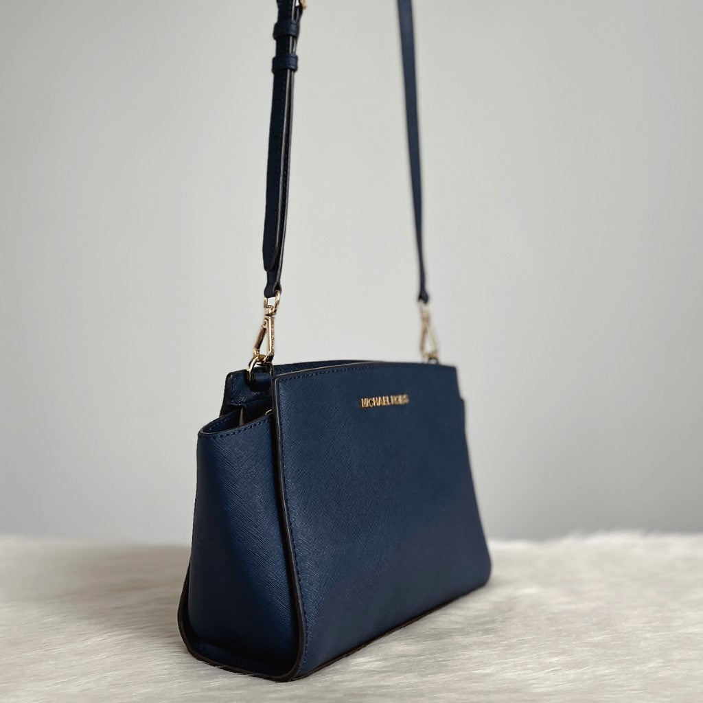 Michael Kors Navy Leather Selma Crossbody Shoulder Bag