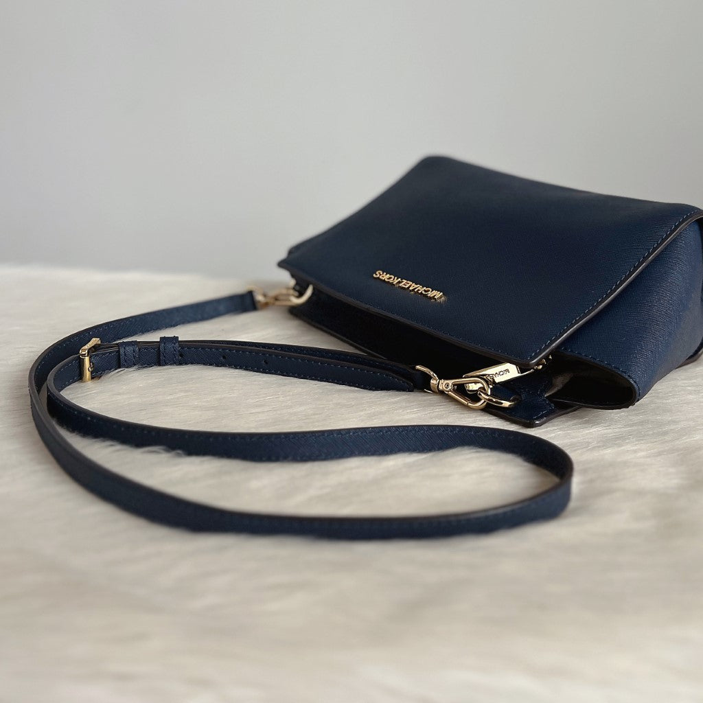 Michael Kors Navy Leather Selma Crossbody Shoulder Bag