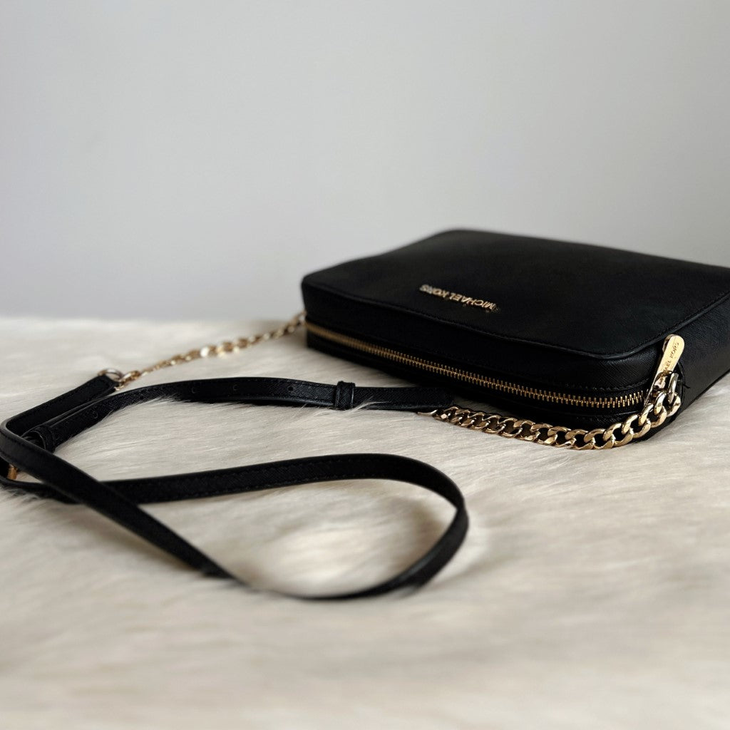 Michael Kors Black Leather Chained Detail Crossbody Shoulder Bag
