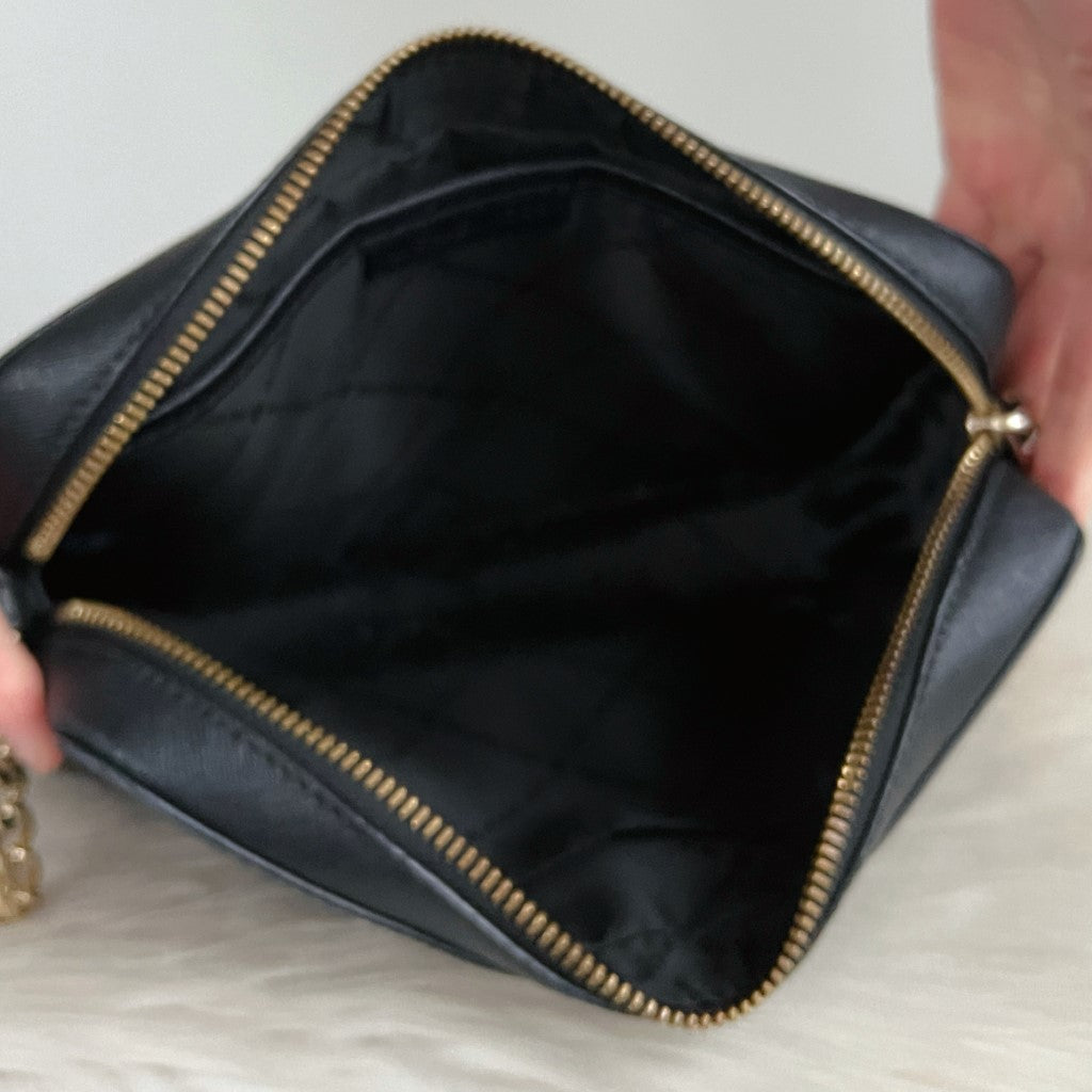 Michael Kors Black Leather Chained Detail Crossbody Shoulder Bag