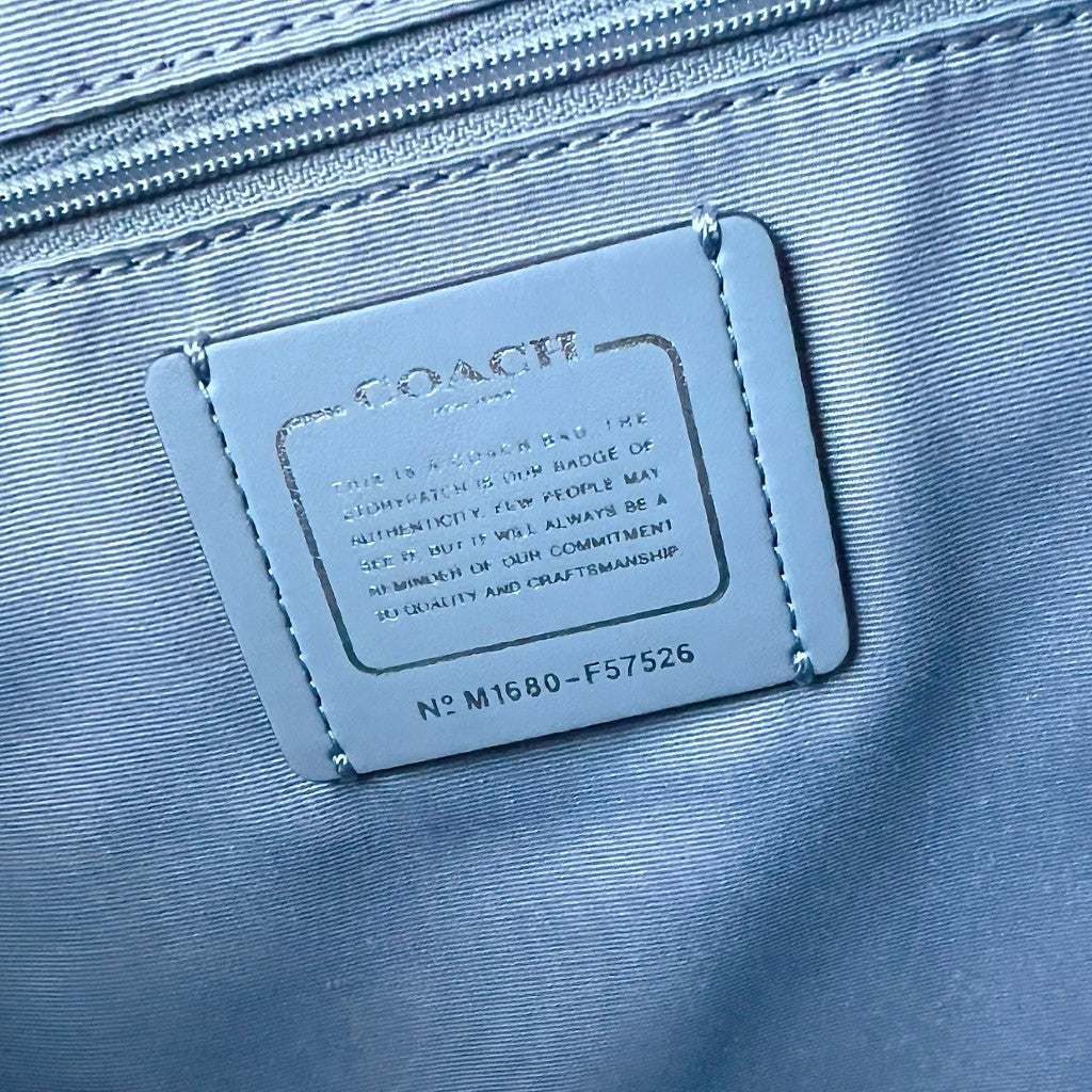 Coach Light Blue Leather Chain Detail Carryall Shoulder Bag Excellent