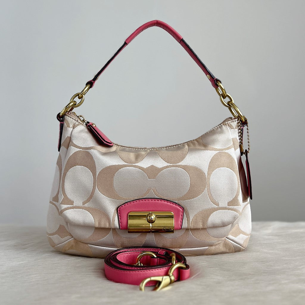 Coach Pink Leather Monogram Front Compartment 2 Way Shoulder Bag