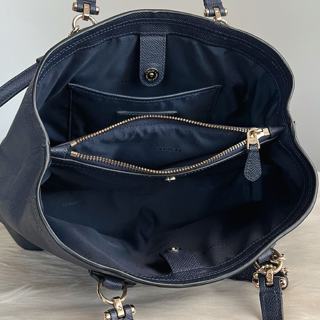 Coach Navy Leather Triple Compartment 2 Way Shoulder Bag