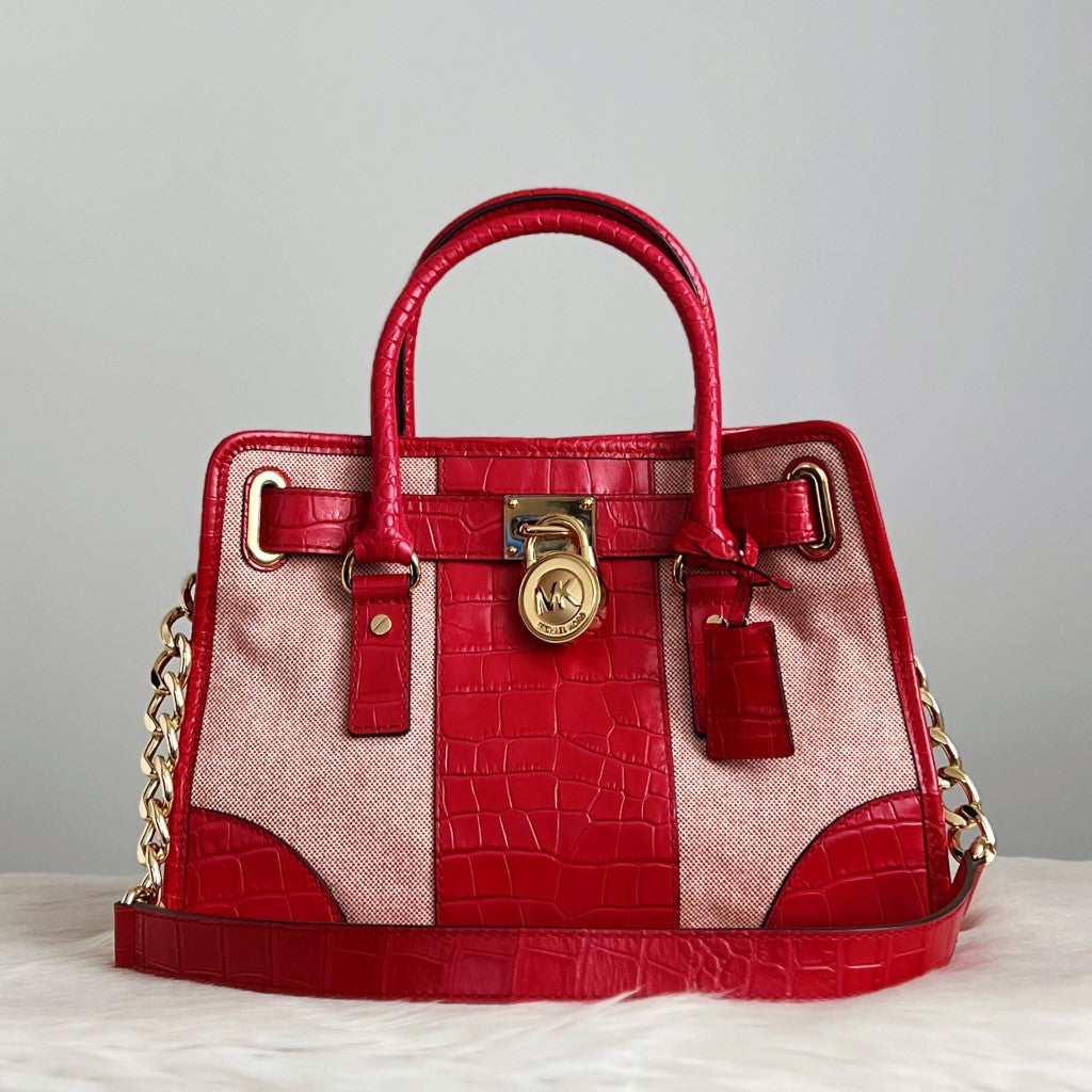 Michael Kors Red Leather Patchwork Hamilton 2 Way Shoulder Bag Excellent