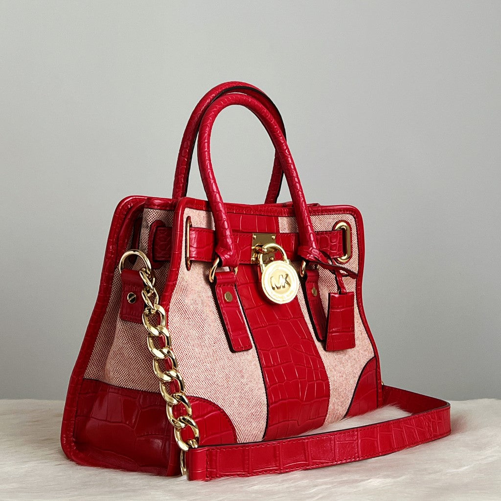 Michael Kors Red Leather Patchwork Hamilton 2 Way Shoulder Bag Excellent