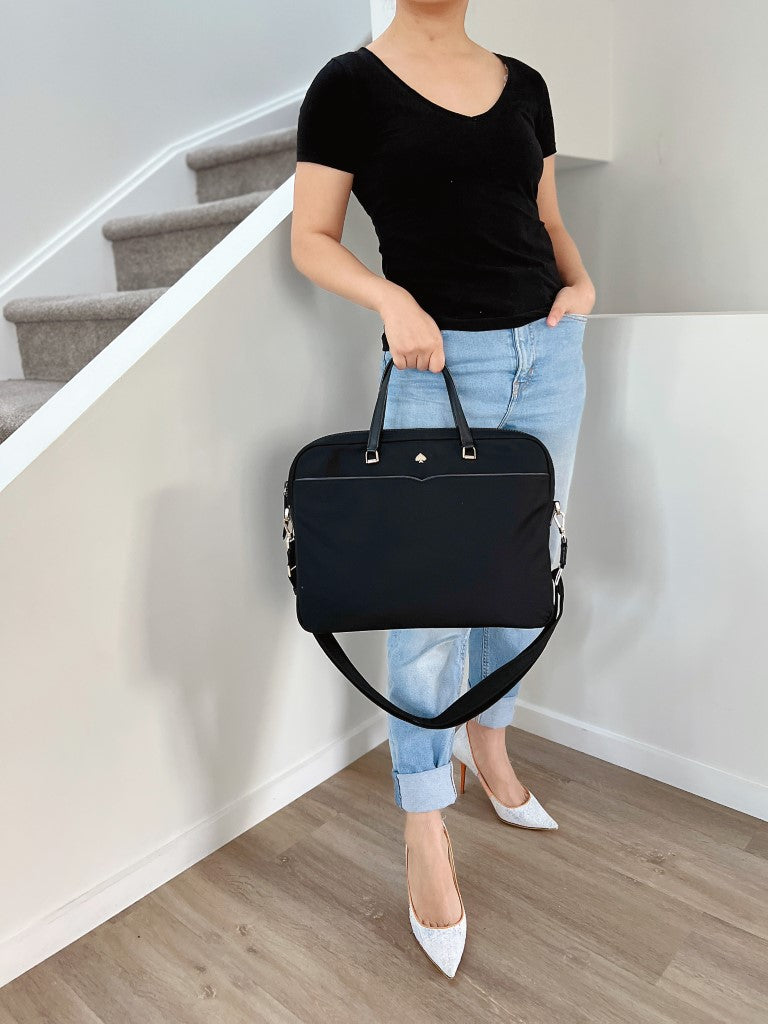Kate Spade Black Front Logo Computer Shoulder Bag Like New
