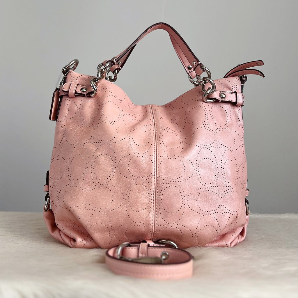 Coach Pink Leather Cut Out Pattern 2 Way Shoulder Bag