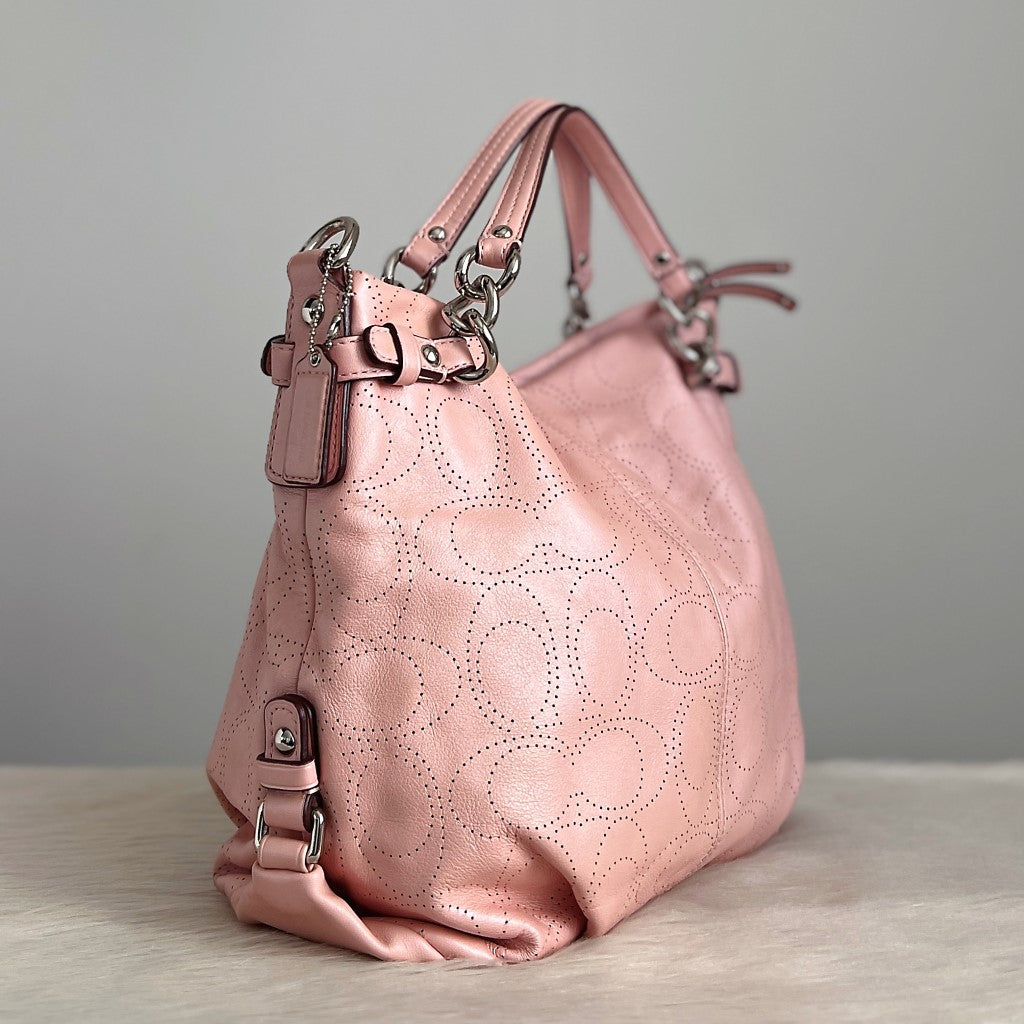 Coach Pink Leather Cut Out Pattern 2 Way Shoulder Bag