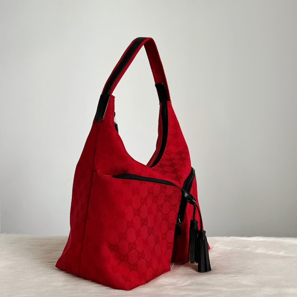 Gucci Red Double G Monogram Front Pocket Shoulder Bag