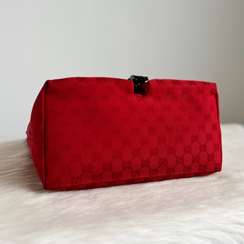 Gucci Red Double G Monogram Front Pocket Shoulder Bag