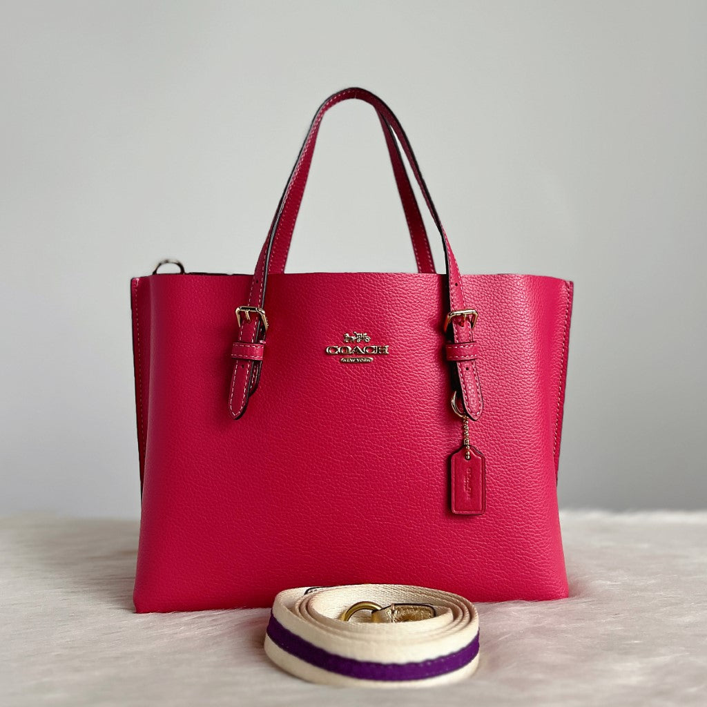 Coach Fushia Leather Front Logo Triple Compartment 2 Way Shoulder Bag