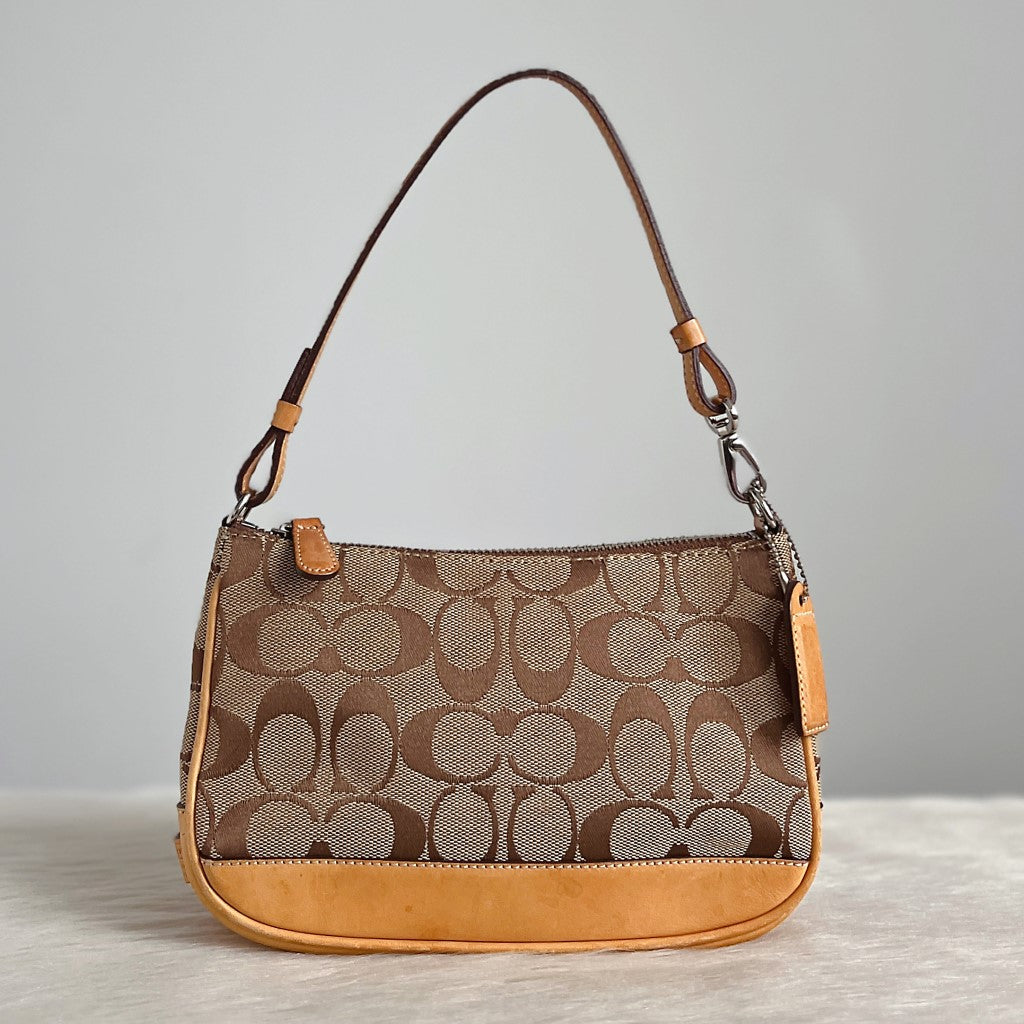 Coach Beige Leather Monogram Small Shoulder Bag