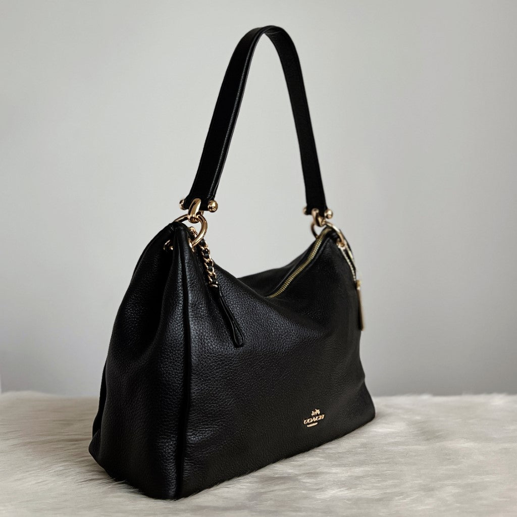 Coach Black Plebby Leather Ring Detail 2 Way Shoulder Bag Like New