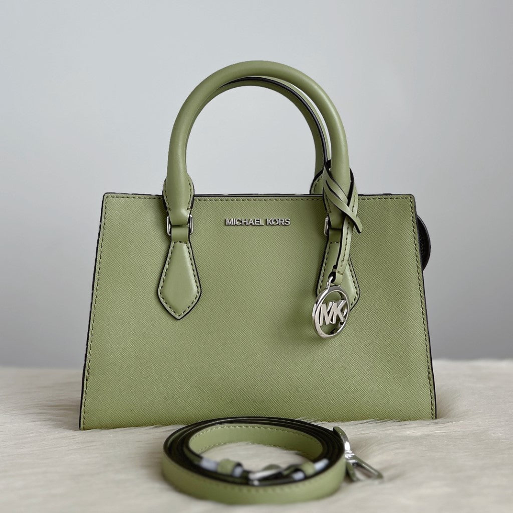 Michael Kors Spring Green Leather MK Charm 2 Way Shoulder Bag Like New