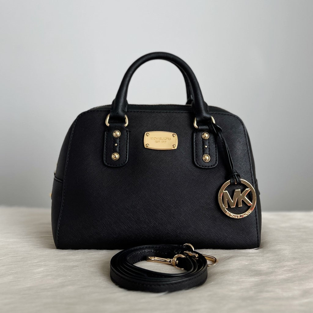 Michael Kors Black Saffiano Leather MK Charm Boston Shoulder Bag Excellent