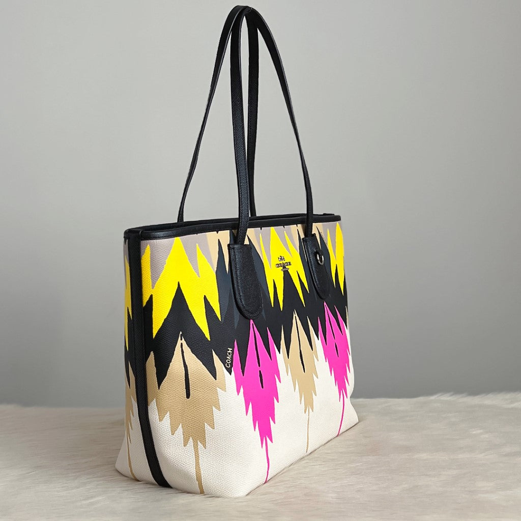 Coach Black Leather Colourful Pattern Carryall Shoulder Bag