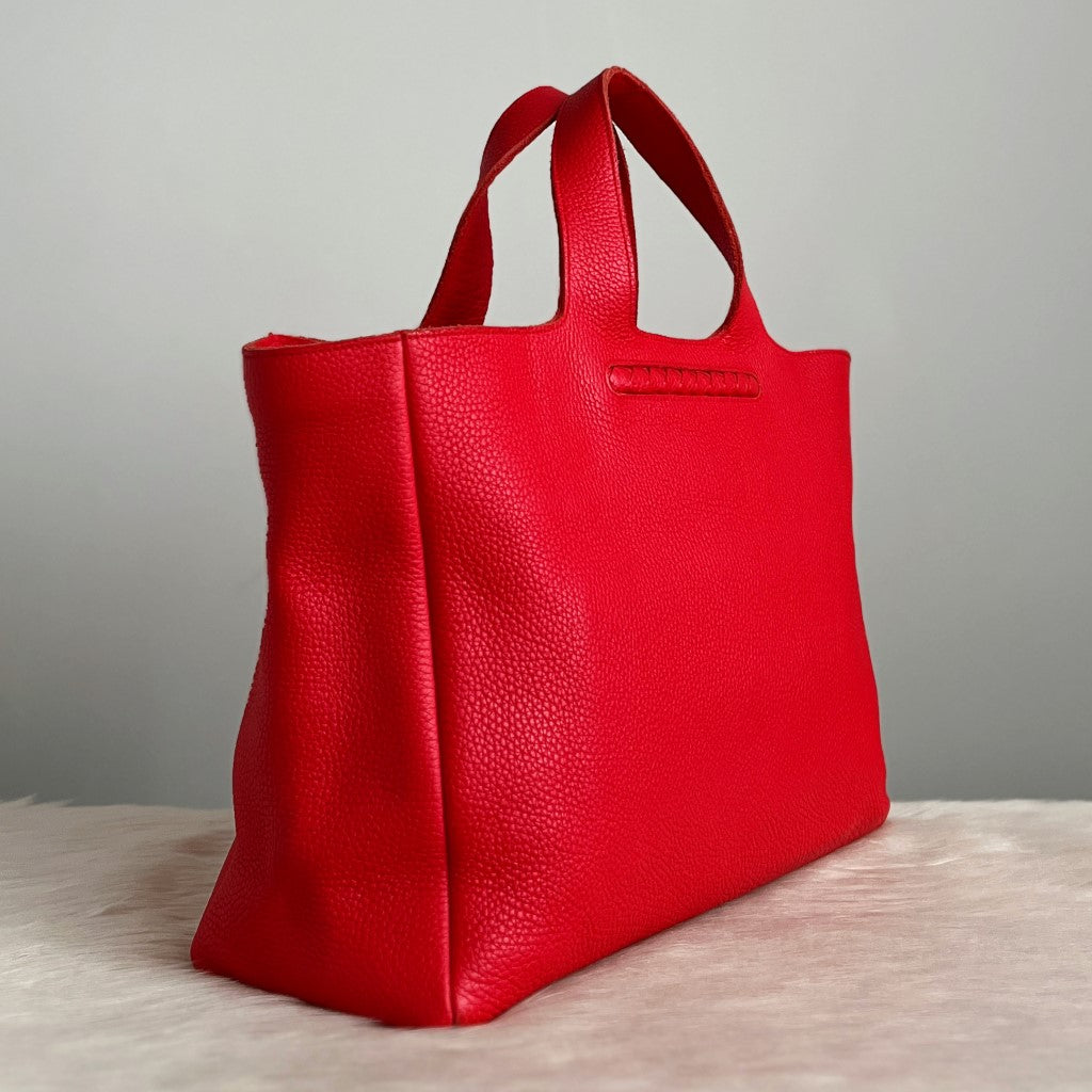 Bottega Veneta Red Leather Intrecciato Detail Large Tote Bag Excellent