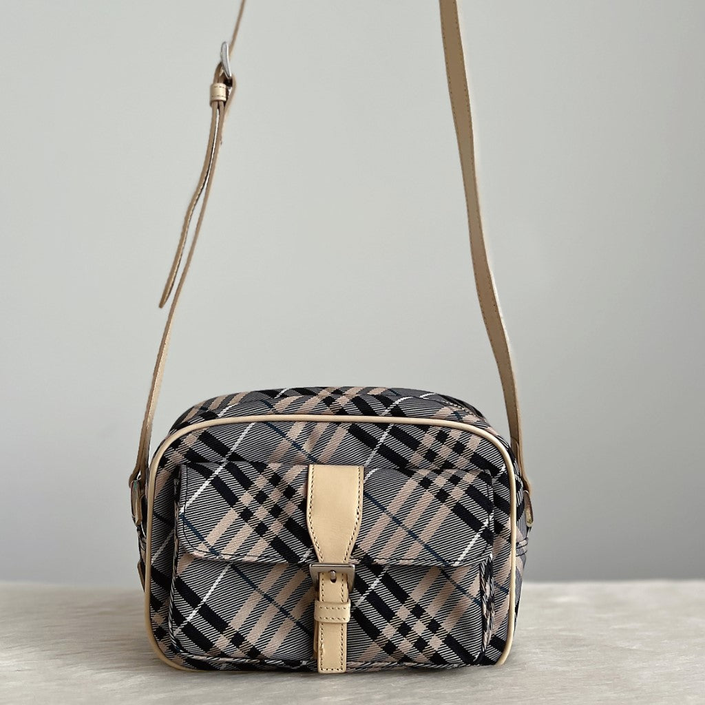 Burberry Signature Check Front Buckle Compartment Crossbody Shoulder Bag Excellent