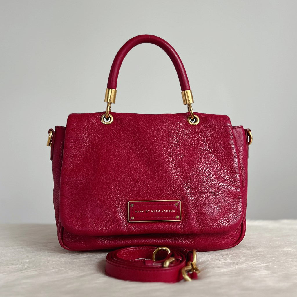 Marc Jacobs Maroon Leather Front Logo Flap 2 Way Shoulder Bag