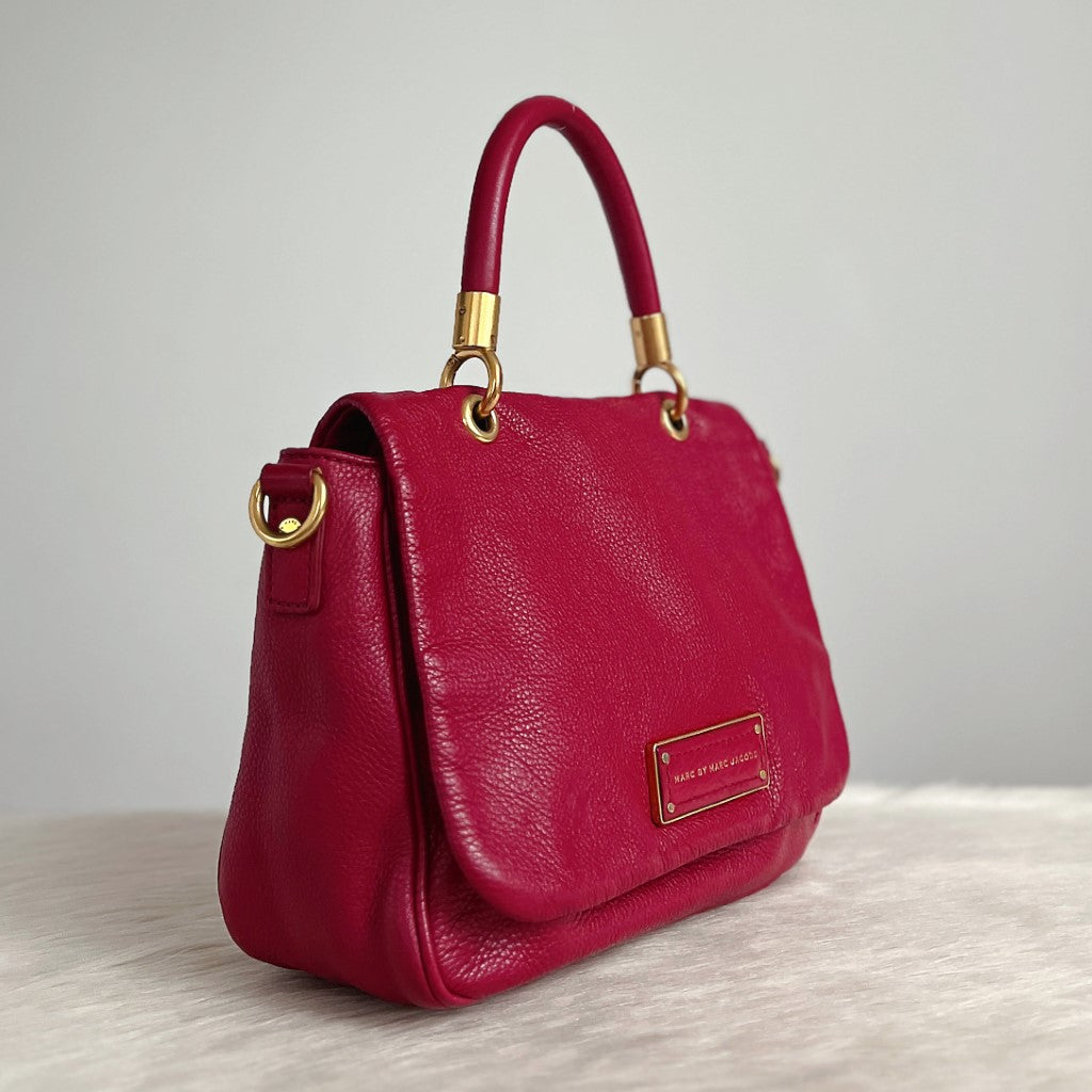 Marc Jacobs Maroon Leather Front Logo Flap 2 Way Shoulder Bag