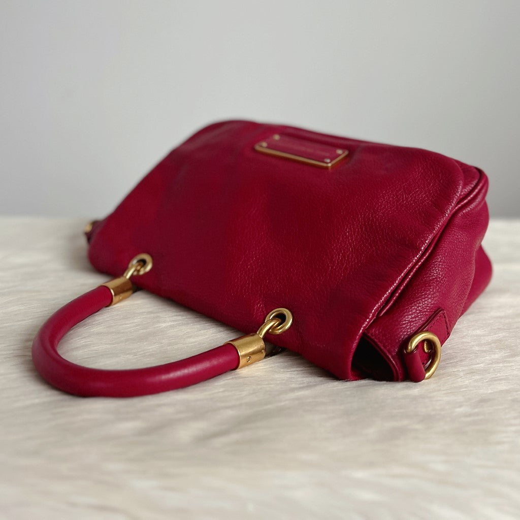 Marc Jacobs Maroon Leather Front Logo Flap 2 Way Shoulder Bag