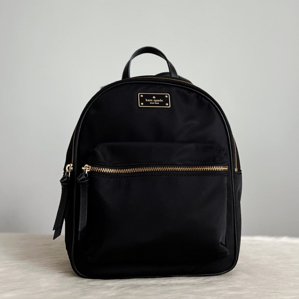 Kate Spade Black Nylon Front Zip Compartment Backpack Excellent