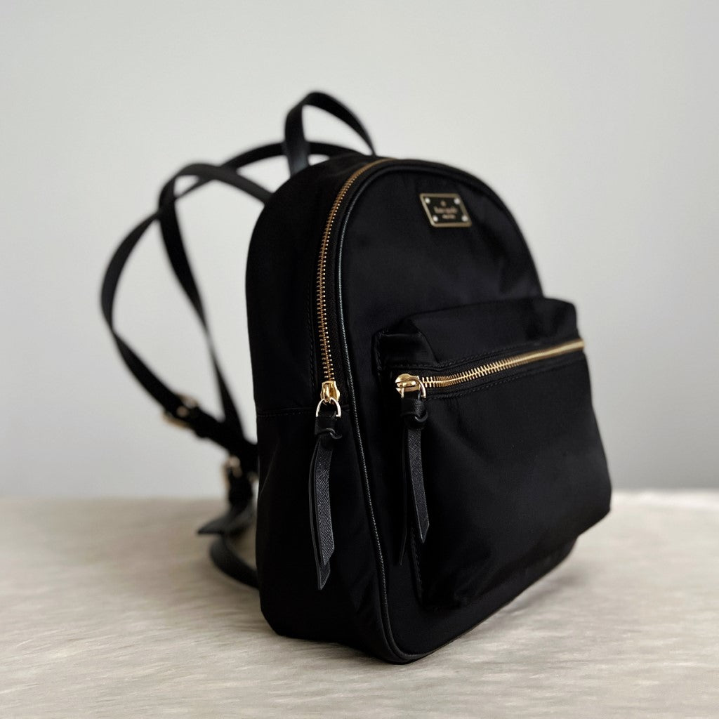 Kate Spade Black Nylon Front Zip Compartment Backpack Excellent