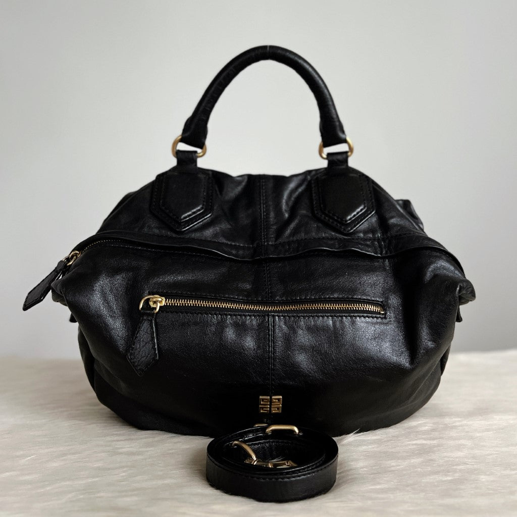 Givenchy Black Leather Front Logo 2 Way Shoulder Bag Excellent