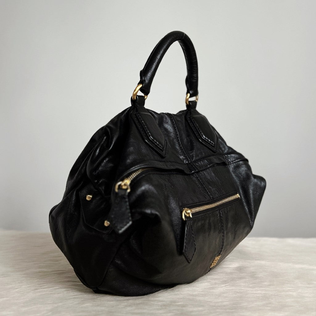 Givenchy Black Leather Front Logo 2 Way Shoulder Bag Excellent