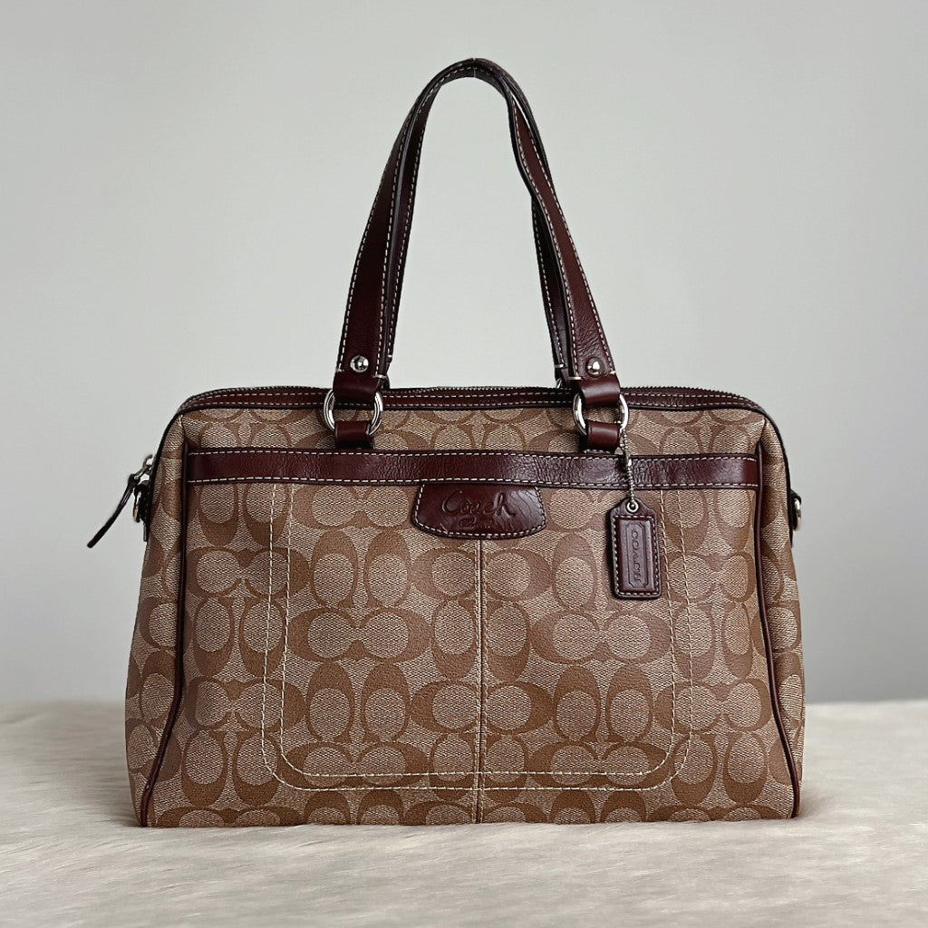 Coach Chocolate Leather Monogram Boston Shoulder Bag