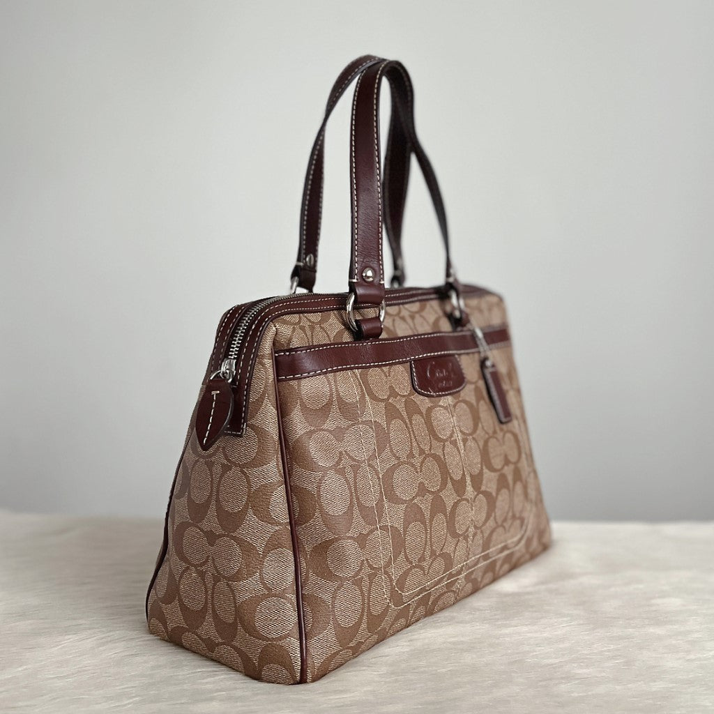 Coach Chocolate Leather Monogram Boston Shoulder Bag