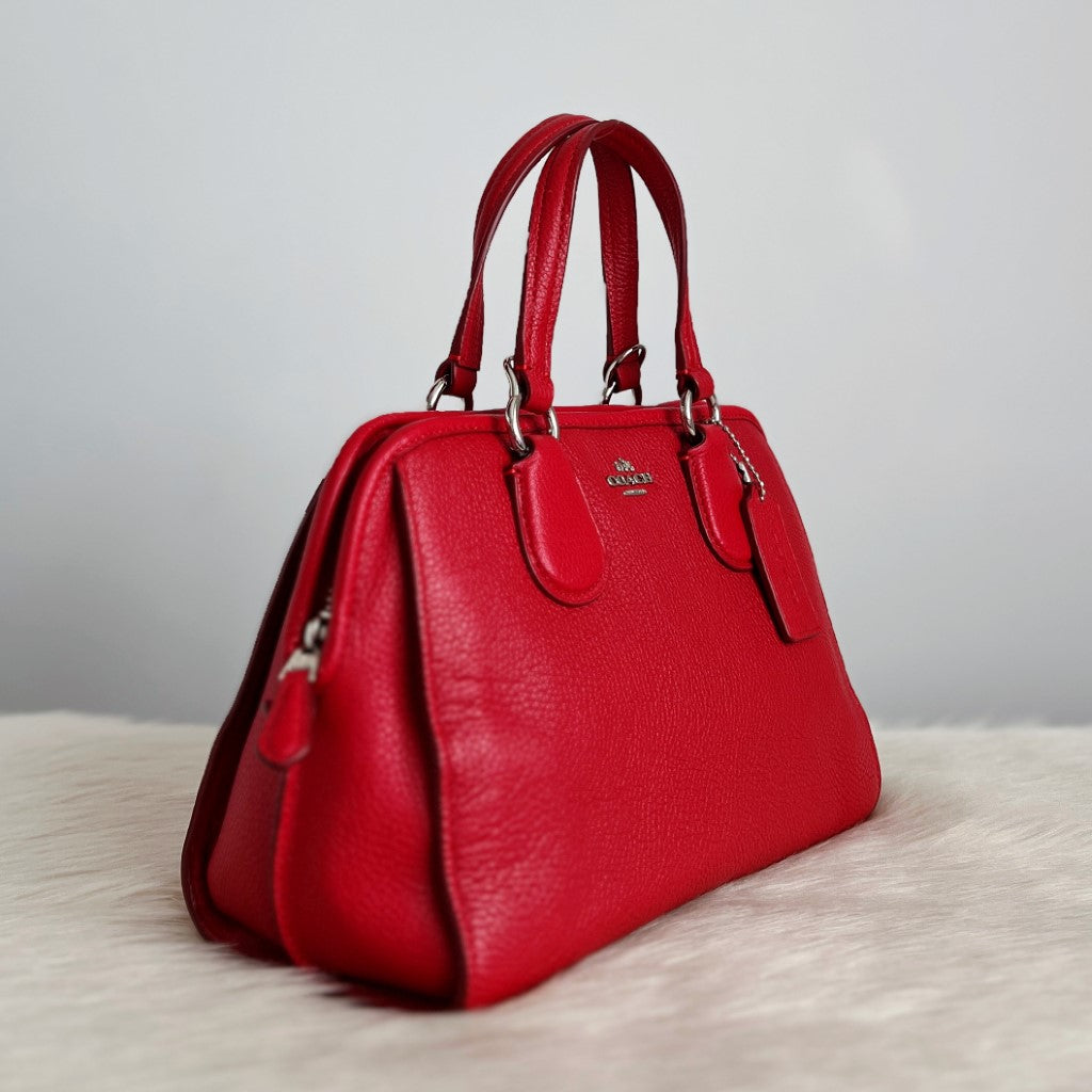 Coach Red Leather Front Logo Boston 2 Way Shoulder Bag