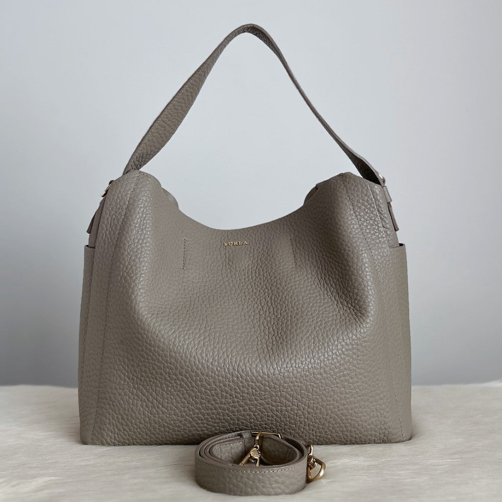 Furla Taupe Leather Slouchy 2 Way Shoulder Bag Like New