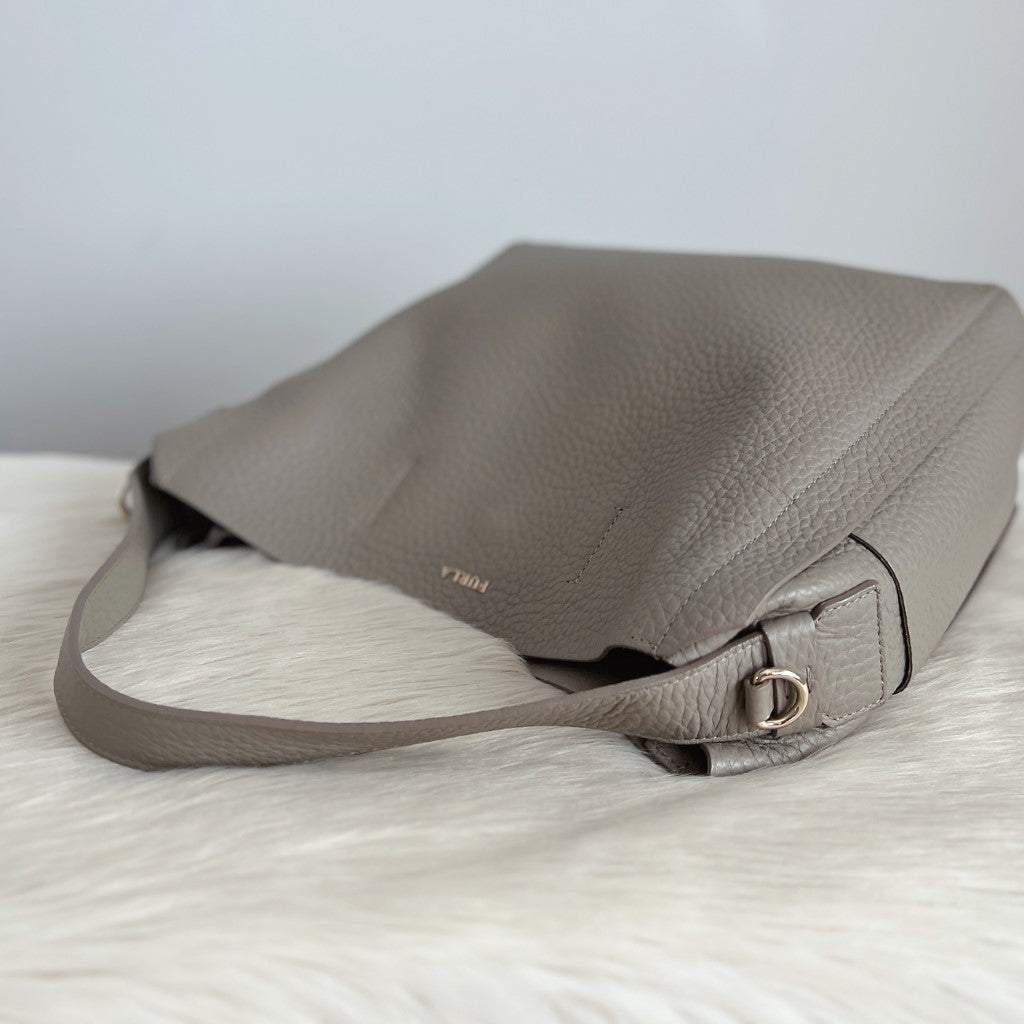 Furla Taupe Leather Slouchy 2 Way Shoulder Bag Like New