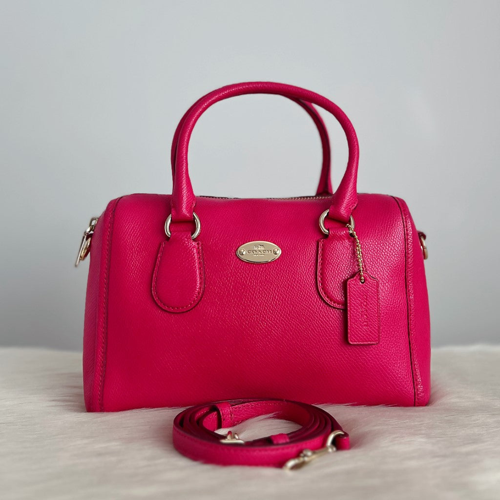 Coach Fuchsia Leather Front Logo Boston 2 Way Shoulder Bag