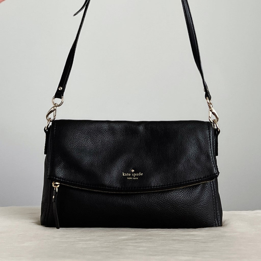 Kate Spade Black Leather Flap Compartment Crossbody Shoulder Bag