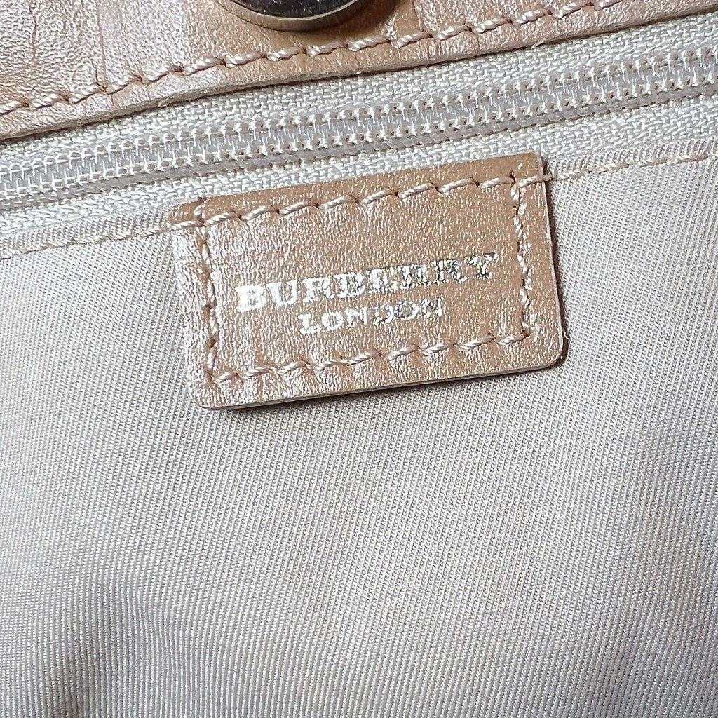 Burberry Taupe Leather Signature Check Pattern Tote Bag