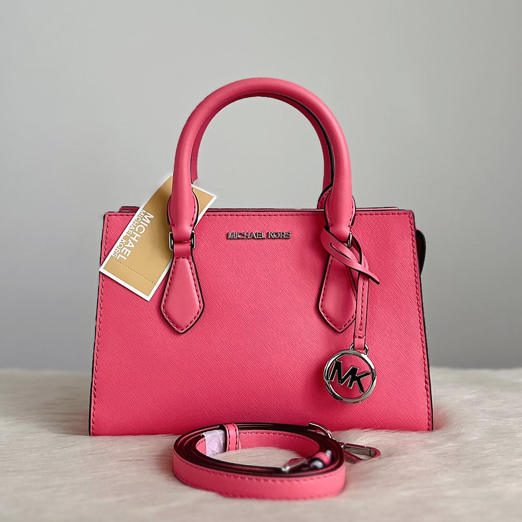 Michael Kors Bright Pink Leather MK Charm 2 Way Shoulder Bag New with Tags