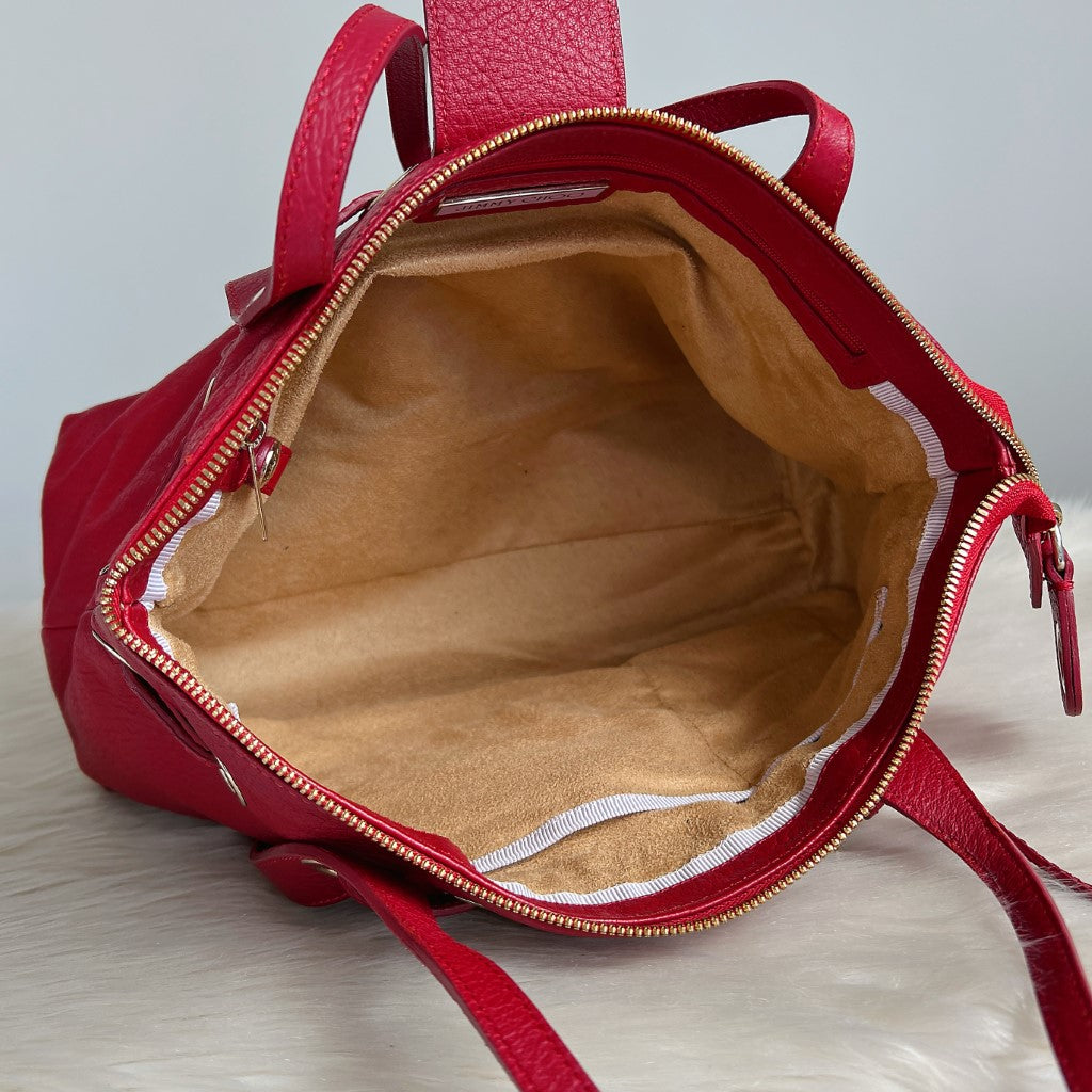 Jimmy Choo Red Leather Front Buckle Drawstring Shoulder Bag Excellent