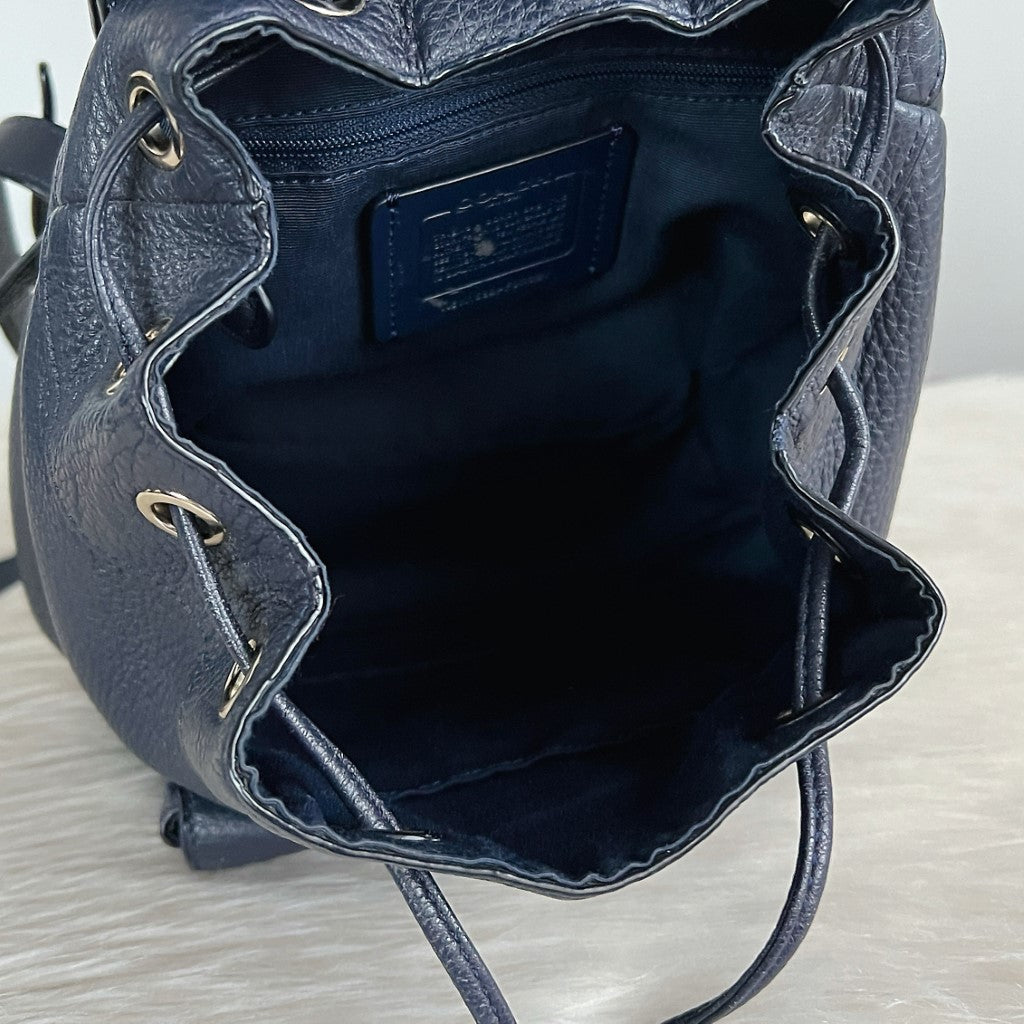 Coach Navy Leather Front Turn Lock Pocket Small Backpack